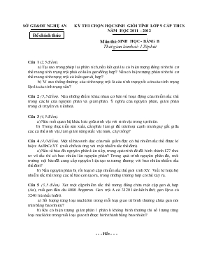 Kỳ thi chọn học sinh giỏi tỉnh lớp 9 cấp thcs năm học 2011  2012 môn thi sinh học - Bảng b